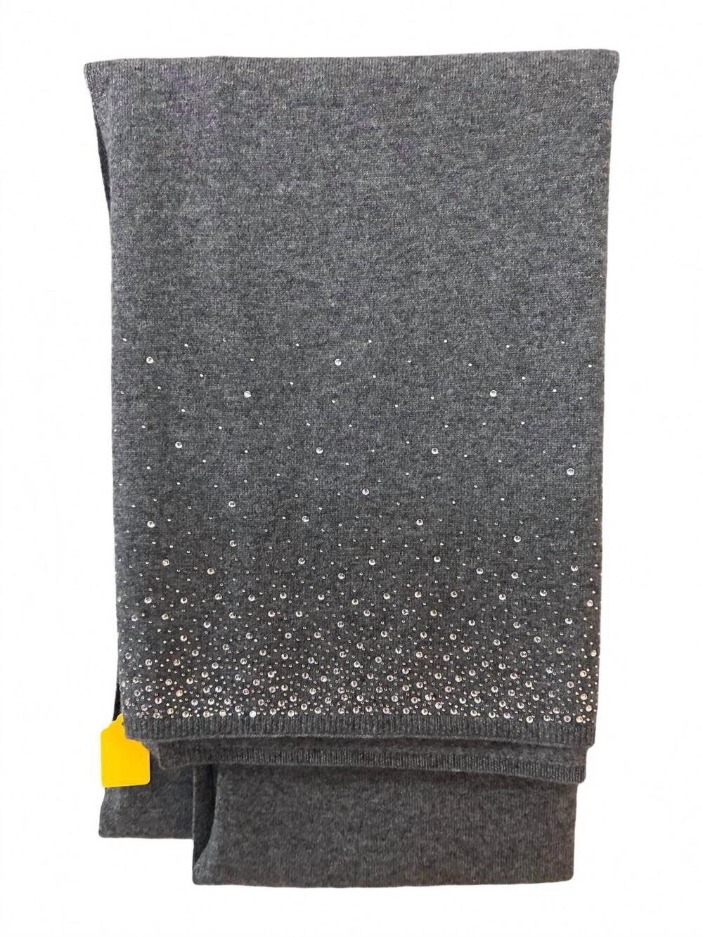 NEW INCASHMERE women's embellished border scarf in med heather grey